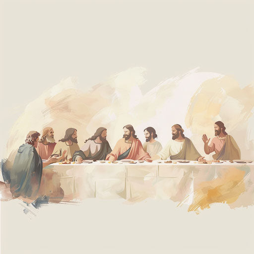 The Last Supper in serene clipart style with soft pastels