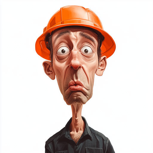 Humorous caricature of a hard hat with human characteristics