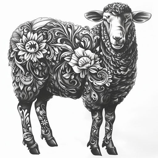 Black sheep tattoo design on pure white background