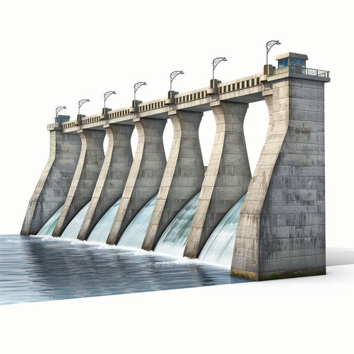 Dam clipart in photo realistic style on flat white background