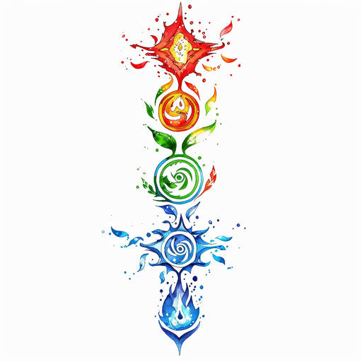 Interconnected symbols of the four elements in vibrant colors