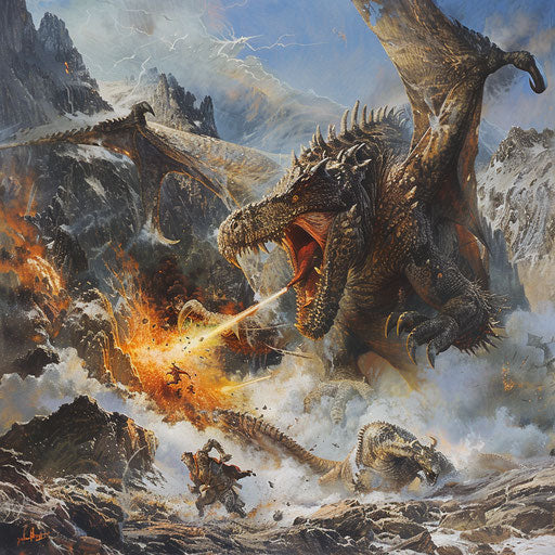 Epic battle between a fire-breathing dragon and a giant iguana