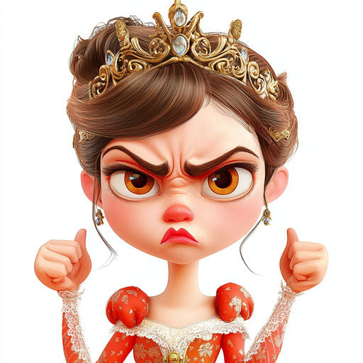 Humorous caricature of a princess with human characteristics