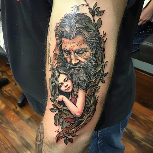 Father-daughter tattoos with medieval fantasy