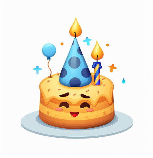 Yellow face blowing a candle on a birthday cake