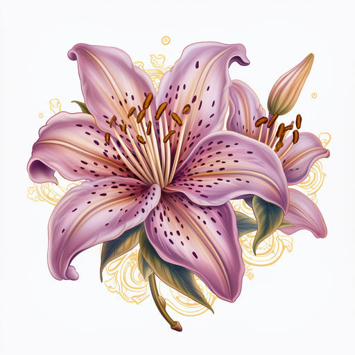 Sketch of Lily Flower in Light Magenta and Light Amber Style