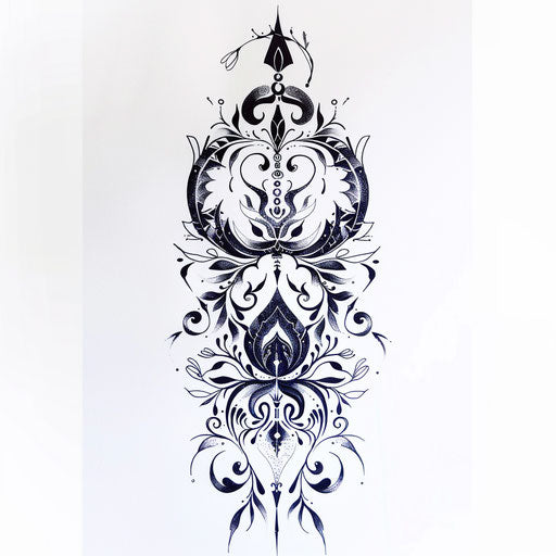 Unalome tattoo merging with animal spirit tribal art