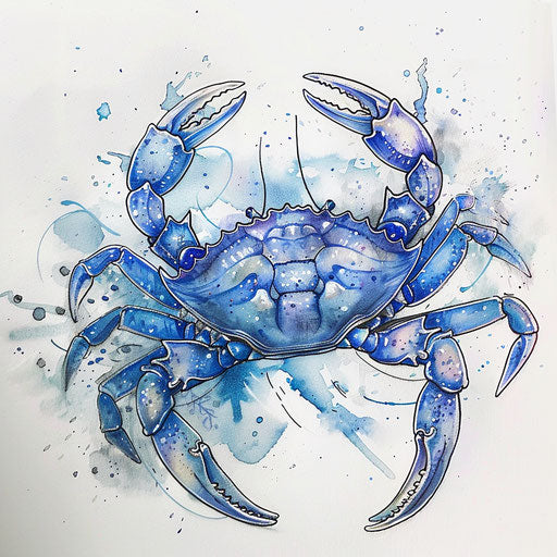 Flat tattoo sketch of Cancer zodiac with crab and watercolor