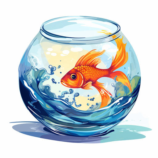 Fish bowl, oil painting style, white background