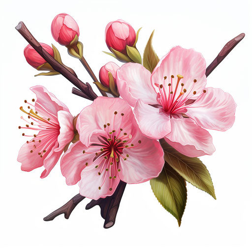 Cherry blossom clipart in the style of Chiaroscuro Art, on a white background
