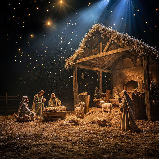 Animated manger scene with light and soft music
