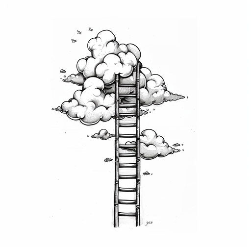 Flat tattoo sketch of a ladder towards the clouds