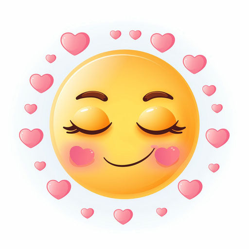 Anthropomorphic face with closed eyes and heart-shaped cheeks