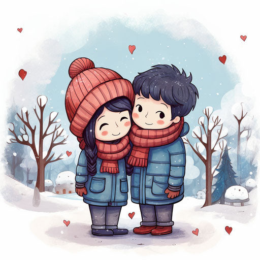 Cute Korean lovers couple romance, letras y figuras style