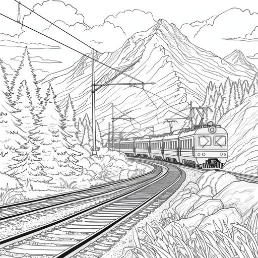 Scenic train route with majestic mountains