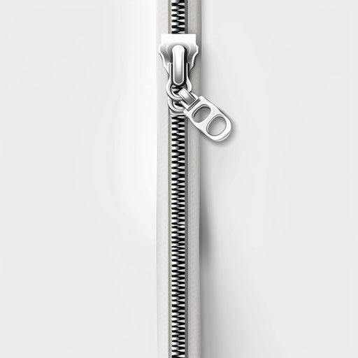 Zipper clipart in photo realistic style with flat white background, modern design and realistic lighting