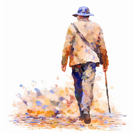 Walking illustration in the style of Impressionistic Art, on white background