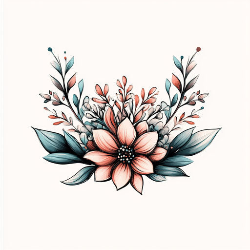 Cute tattoo sketch with flower crown on white background