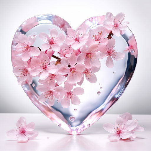 Water crystal heart, cherry blossom style decor
