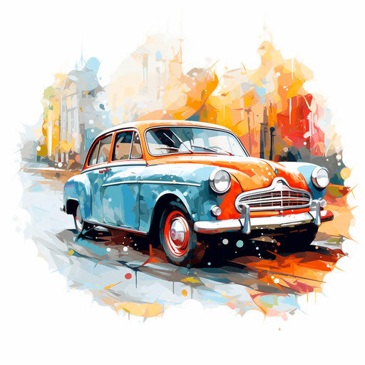 Car clipart png in the style of Impressionistic Art, on white background