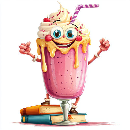 Humorous caricature of a milkshake with human characteristics