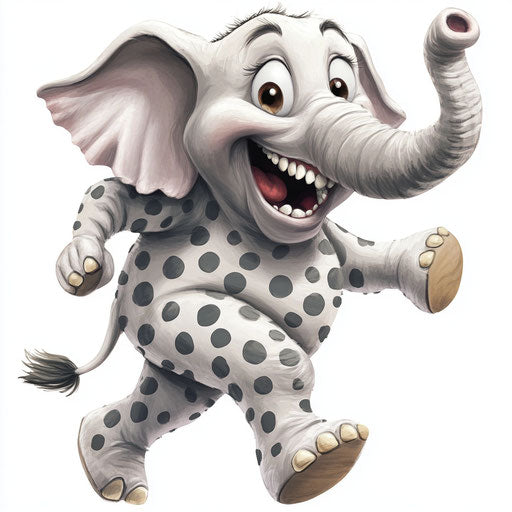 Humorous caricature of a cute elephant with human characteristics