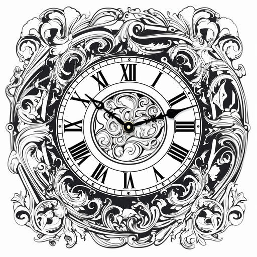 Drawn clock, paul ranson style, wrought iron, high resolution