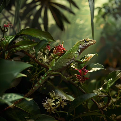 Anole lizard in a serene rainforest