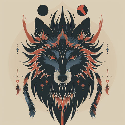 Symmetrical werewolf tattoo sketch in soothing earth tones