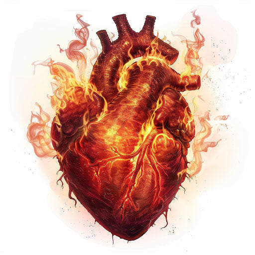 A heart in flames on white background, Matt Groening style