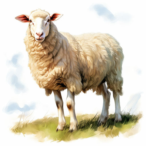 Sheep illustration in the style of oil painting, on white background