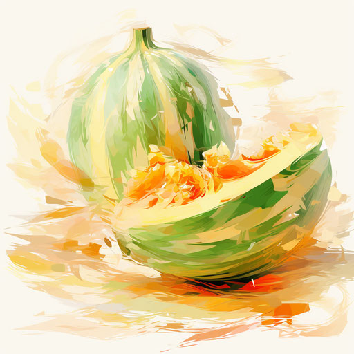 Melon clipart in the style of Impressionistic Art, on white background