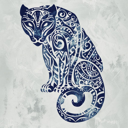 Polynesian tribal panther tattoo on white cloth background