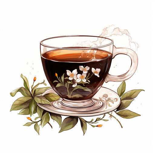 Tea in the style of Chiaroscuro Art, on white background