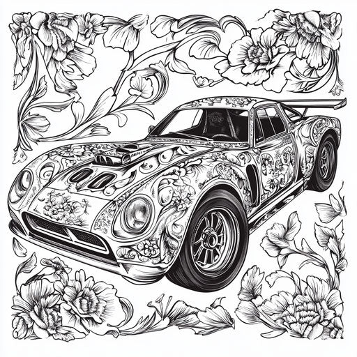 Race car with intricate floral patterns