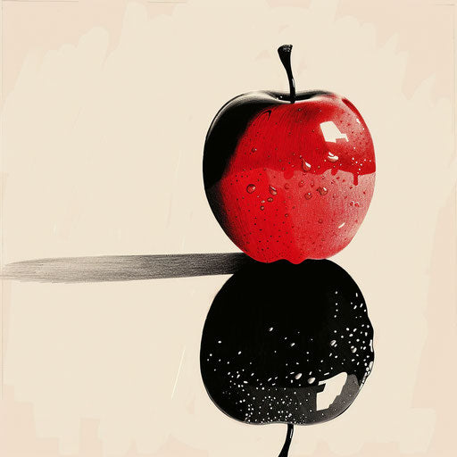 Reflective tattoo of apple half in shadow and light