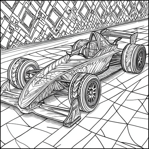 Race car with tribal patterns, Raqib Shaw style