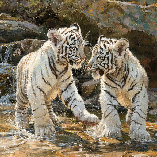 White tiger cubs exploring their natural habitat