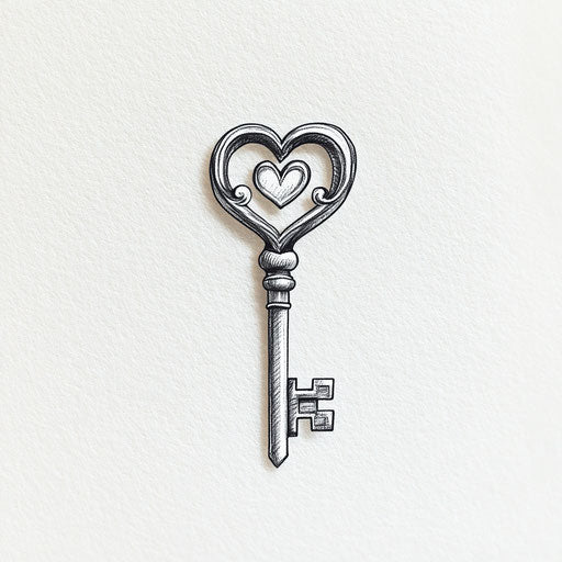 Small cute tattoo: silver key with heart-shaped handle