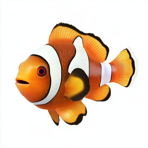 3D clownfish in photorealistic style on flat white background