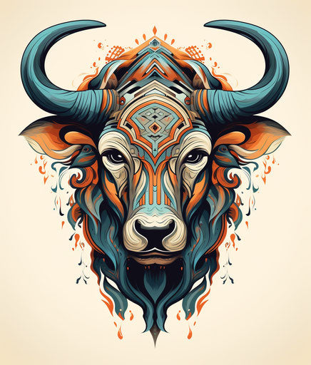 Tribal bull head, captivating style, high resolution 109:128