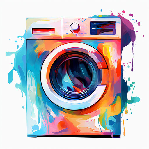 Washing machine illustration in the style of Impressionistic Art, on white background