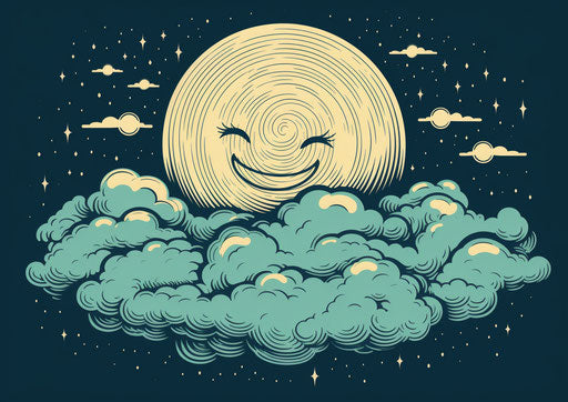 Moon and clouds with happy smiling face from night time