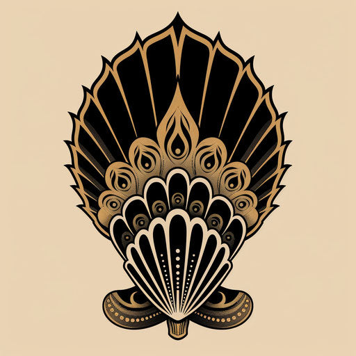 Chic sketch of a stylized art deco shell in black and gold