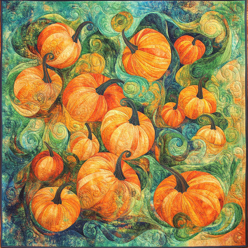 Playful quilting pattern with whimsical pumpkins and gourds