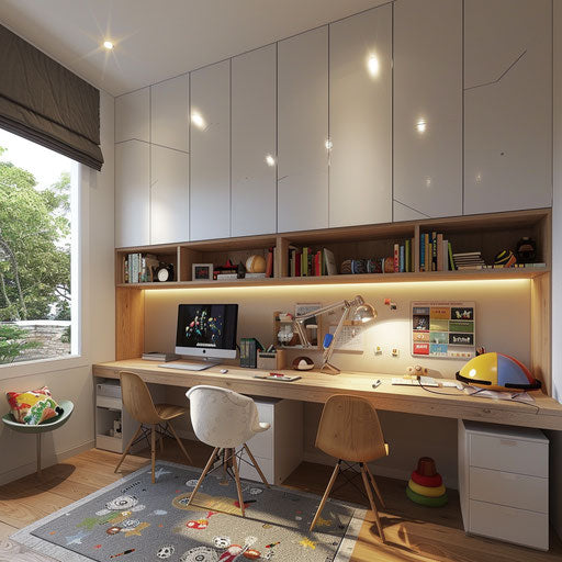 Family-friendly home office with child's study area