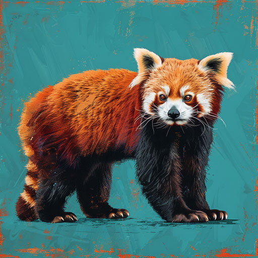 Realistic red panda clipart with flat teal background