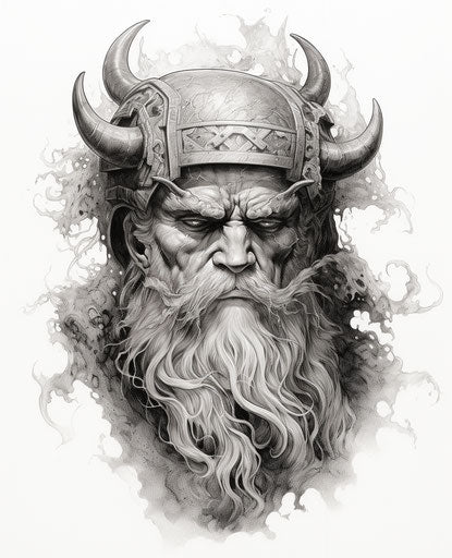 Ancient viking head, lively and energetic