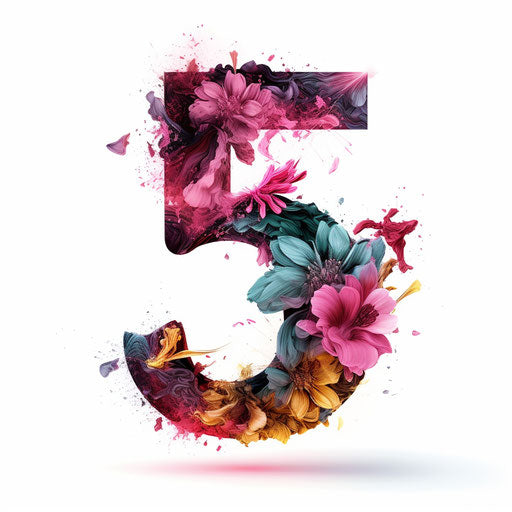 Number 5 in Chiaroscuro Art on white background