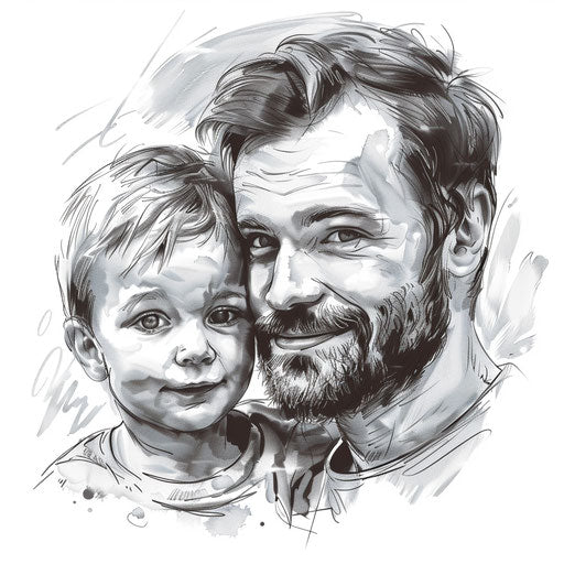 Realistic father and son portrait tattoo stencil